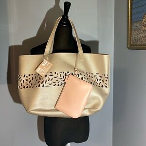 Ulta Rose Gold/Pink Lazer Cut Tote With Removable Clutch NWT